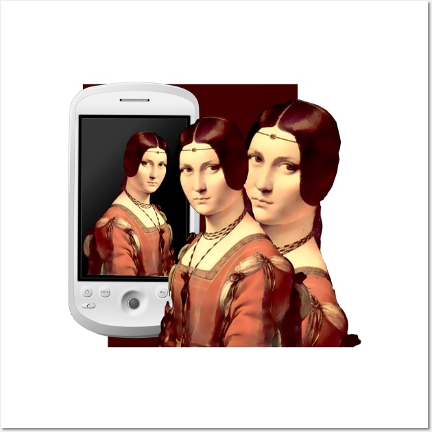 Renaissance lady on cell phone eternalized Wall Art by Marccelus